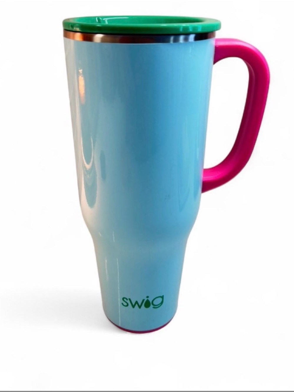 Swig Aqua Travel Tumbler with Pink Handle